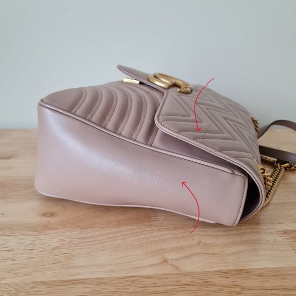 Gucci GG Marmont Large Shoulder Bag Dusty Pink Rose Mauve Matelasse Gold Rare - Picture 8 of 16